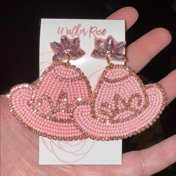🆕🌿🩷WALKER ROSE: Pink Bead & Crystal Hat Earrings - Picture 4 of 11